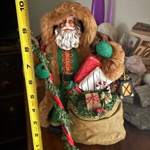 Vintage Holiday Santa Figurine with Gifts - Brown and Green